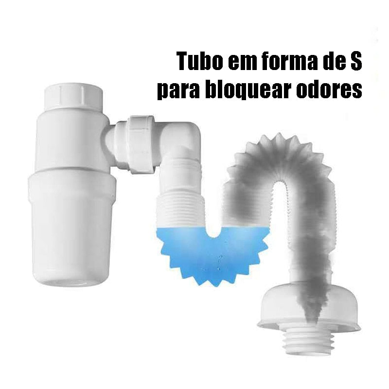 Sifão Ajustável Clean c/ Copo Transparente - Três Vezes Menos Odor