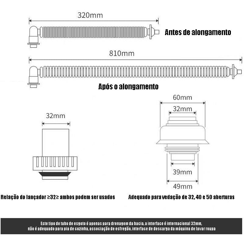 Sifão Ajustável Clean c/ Copo Transparente - Três Vezes Menos Odor